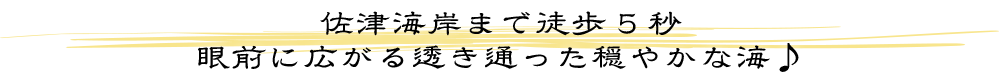 佐津海岸まで徒歩5秒。眼前に広がる透き通った穏やかな海